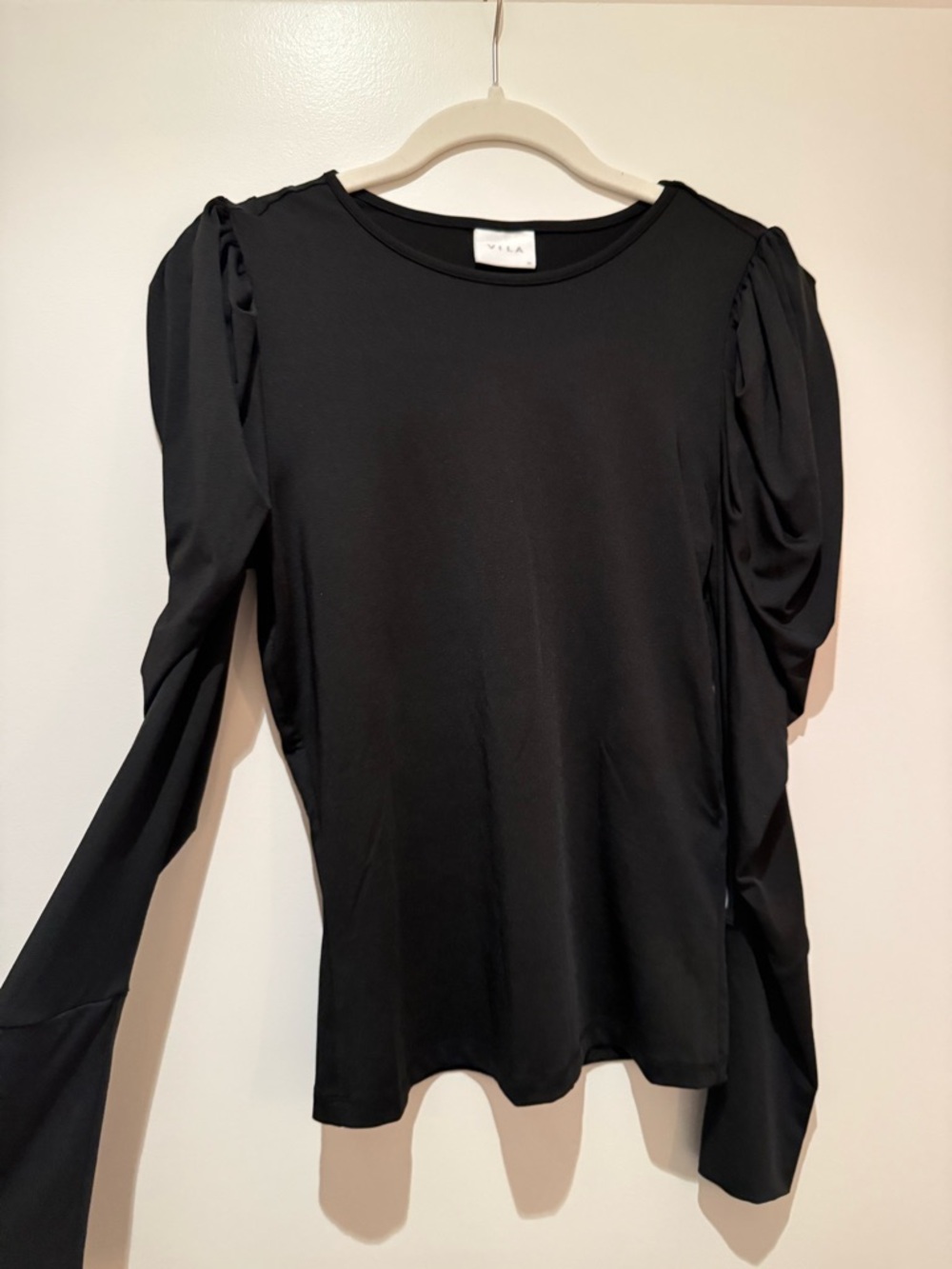 VILA Black Puff Sleeve Blouse Long Sleeve Draped Top XS